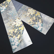 Load image into Gallery viewer, Fukuro Obi Silver Gray Gold Bellflower Kiku Hikihaku Silk BB330V9
