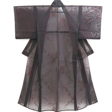 Load image into Gallery viewer, Kimono Vintage(1950-1980) Black Red See-Through Leaves Silk #10275E4
