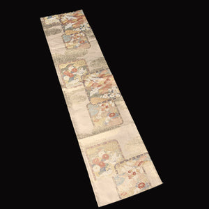BB10027AC Silk Obi Fabric Crane Birds Chrysanthemum Gold 49.2x11.0in(125x28cm)