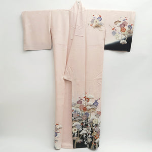 Kimono Pink Black Crane Birds Plum blossom Silk #9668J3