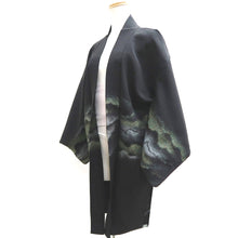Load image into Gallery viewer, Haori Jacket Vintage(1950-1980) Black Silver Gold Landscape Wave Silk #10127D3
