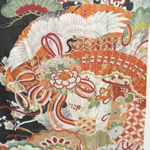 Load image into Gallery viewer, Tomesode Vintage(1920-1950) Black Crane Birds Hand painted Silk #10494B1
