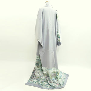 Kimono Light Gray Landscape Bird Tall Silk #9947B5