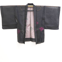 Load image into Gallery viewer, Haori Jacket Vintage(1950-1980) Black Gray Magenta Sheer Rose Silk #10905E5
