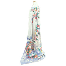 Load image into Gallery viewer, Furisode Blueish Gray Floral pattern Tall Silk #11083A5
