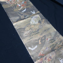 Load image into Gallery viewer, BB10006AB Silk Obi Fabric Crane Birds Gold 58.7x11.0in(149x28cm)
