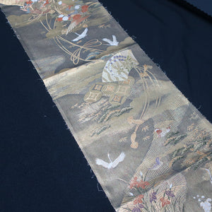 BB10006AB Silk Obi Fabric Crane Birds Gold 58.7x11.0in(149x28cm)