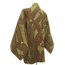 Load image into Gallery viewer, Haori Jacket Dark Brown Yellow Full Shibori Flower Silk #10714D2

