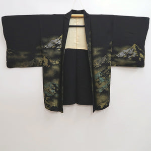 Haori Jacket Vintage(1950-1980) Black Gold Silver Mountain Silk #10083D1