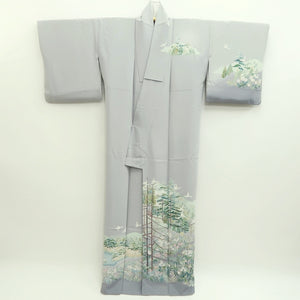 Kimono Light Gray Landscape Bird Tall Silk #9947B5