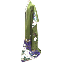 Load image into Gallery viewer, Furisode Green Peony Butterfly Silk #9679J3
