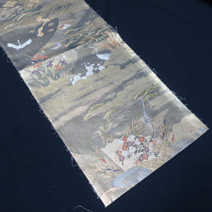 BB10006AB Silk Obi Fabric Crane Birds Gold 58.7x11.0in(149x28cm)
