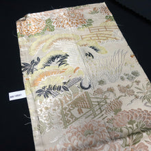 Load image into Gallery viewer, BB10037AC Silk Obi Fabric Vintage(1920-1950) Crane Birds White Green 71.3x11.4in(181x29cm)

