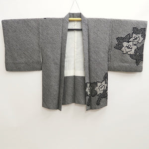 Haori Jacket Vintage(1950-1980) Black Shibori Peony Silk #9898B3