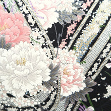 Load image into Gallery viewer, Furisode Black Plum blossom Yamato Tall Silk #10554B4
