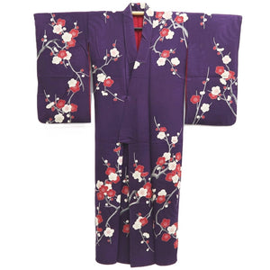 Kimono Vintage(1950-1980) Purple Plum blossom Branch Silk #10267E4