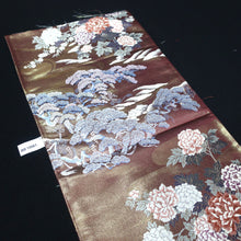 Load image into Gallery viewer, BB10067AE Silk Obi Fabric Peony Brown 54.7x10.6in(139x27cm)
