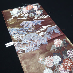 BB10067AE Silk Obi Fabric Peony Brown 54.7x10.6in(139x27cm)