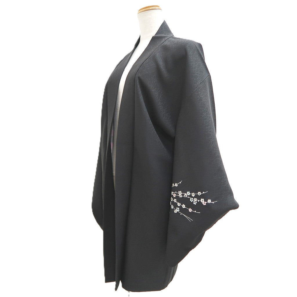 Haori Jacket Vintage(1950-1980) Black Flower Silk #10594C1