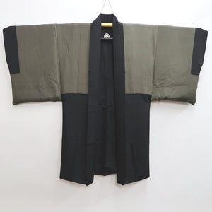 Men's Haori Vintage(1950-1980) Black Montsuki Habutae Mt. Fuji Silk #9819B1