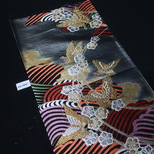 Load image into Gallery viewer, BB10087AF Silk Obi Fabric Butterfly Gold Gray 50.8x10.6in(129x27cm)

