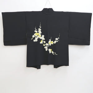 Haori Jacket Vintage(1950-1980) Black Hand painted Ume Branch Silk #9740A2