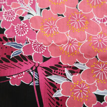 Load image into Gallery viewer, Yukata Black Magenta Butterfly Cherry Blossom Cotton #10748D3

