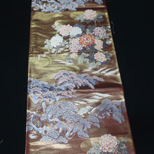 Load image into Gallery viewer, BB10067AE Silk Obi Fabric Peony Brown 54.7x10.6in(139x27cm)
