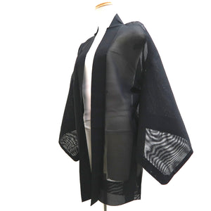 Haori Jacket Vintage(1950-1980) Black See-Through Fish Ripples Silk #10038C5