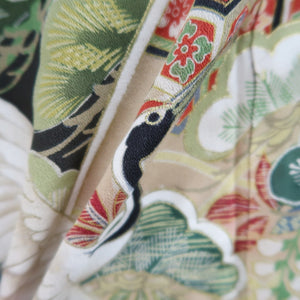 Tomesode Vintage(1920-1950) Black Hand painted Crane Birds Silk #10403A1