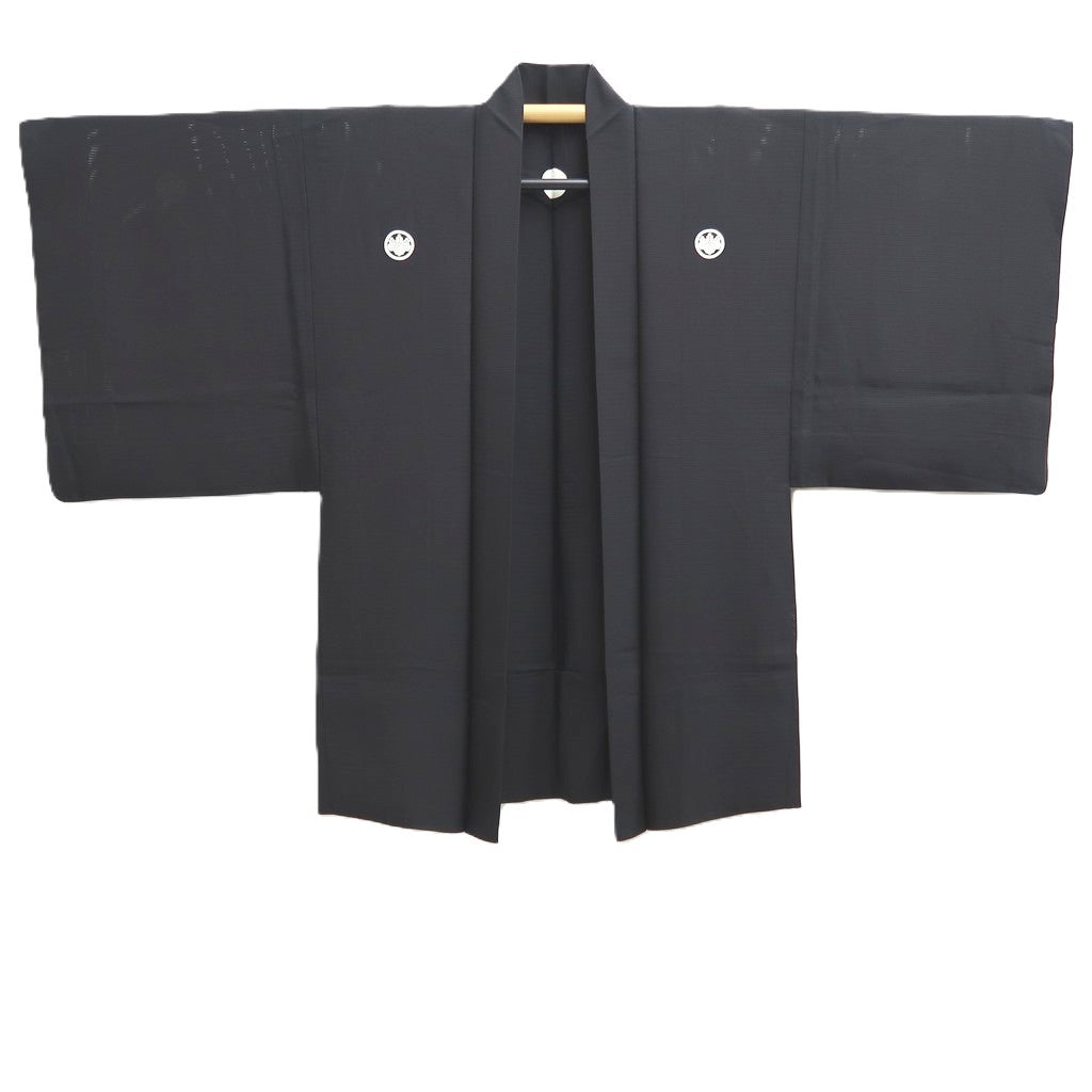 Men's Haori Vintage(1950-1980) Black See-Through Montsuki Silk #10427A3
