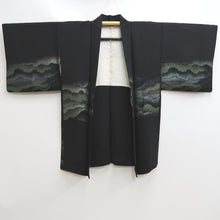 Load image into Gallery viewer, Haori Jacket Vintage(1950-1980) Black Silver Gold Landscape Wave Silk #10127D3
