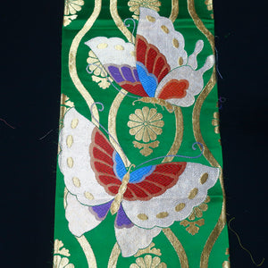 BB10077AF Silk Obi Fabric Butterfly Green 50.8x10.6in(129x27cm)