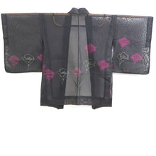 Load image into Gallery viewer, Haori Jacket Vintage(1950-1980) Black Gray Magenta Sheer Rose Silk #10905E5
