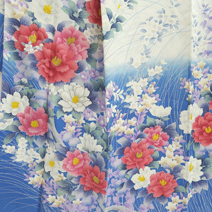 Furisode Blue White Peony Tall Silk #9698J4