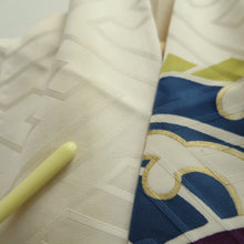 Load image into Gallery viewer, Furisode Vintage(1950-1980) White Red Blue Curling Wave Silk #10564B4
