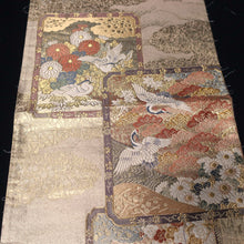 Load image into Gallery viewer, BB10027AC Silk Obi Fabric Crane Birds Chrysanthemum Gold 49.2x11.0in(125x28cm)
