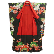 Load image into Gallery viewer, Furisode Vintage(1920-1950) Black Crane Birds Silk #11107Z1

