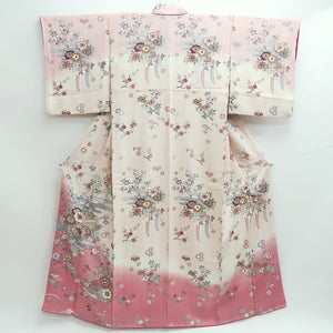 Kimono Pink Plum blossom Peony Wisteria Silk #9926B4