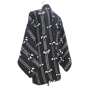 Haori Jacket Vintage(1950-1980) Black Shibori Bamboo Silk #9993C2