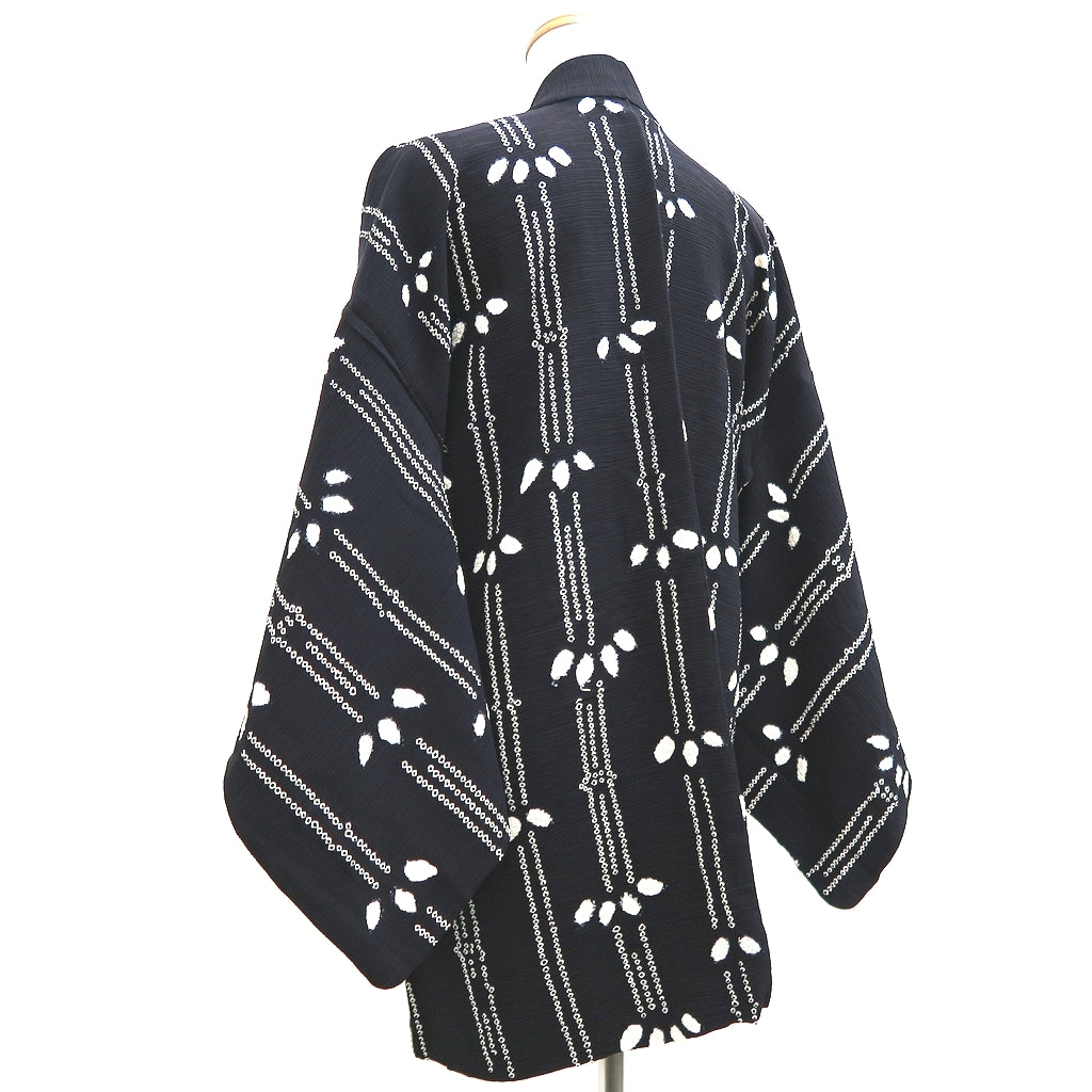 Haori Jacket Vintage(1950-1980) Black Shibori Bamboo Silk #9993C2