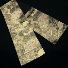 Load image into Gallery viewer, Fukuro Obi Gold Peony Folding Fan Karahana Silk BB274V5
