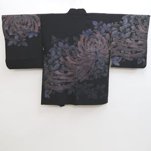 Haori Jacket Vintage(1950-1980) Black Chrysanthemum Silk #10007C3