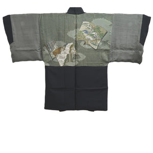 Men's Haori Vintage(1950-1980) Black Montsuki Landscape Silk #10412A2