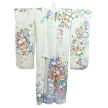 Load image into Gallery viewer, Furisode Blueish Gray Floral pattern Tall Silk #11083A5
