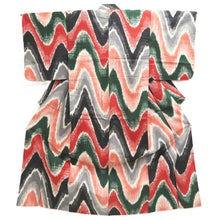 Load image into Gallery viewer, Kimono Vintage(1920-1950) Red Black Green Meisen Wave Silk #10768D4
