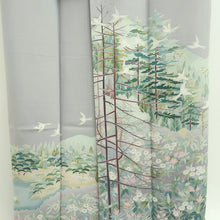 Load image into Gallery viewer, Kimono Light Gray Landscape Bird Tall Silk #9947B5
