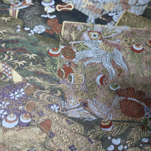 Load image into Gallery viewer, BB10006AB Silk Obi Fabric Crane Birds Gold 58.7x11.0in(149x28cm)
