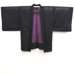 Haori Jacket Vintage(1950-1980) Black Purple See-Through Bird Silk #10218E2