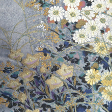 Load image into Gallery viewer, Fukuro Obi Silver Gray Gold Bellflower Kiku Hikihaku Silk BB330V9
